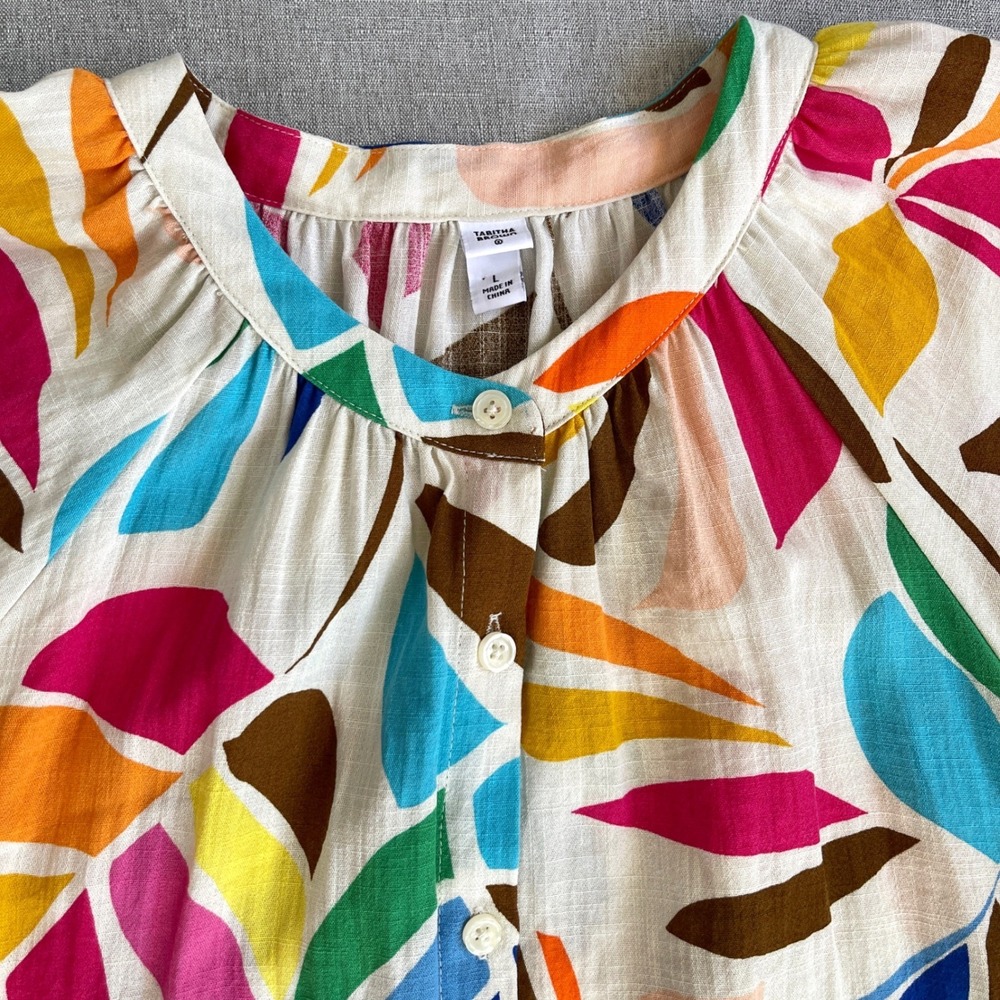 Tabitha Brown Tropical Botanical Cover Up Shirtdress Tunic Women Large Multi - Picture 7 of 16